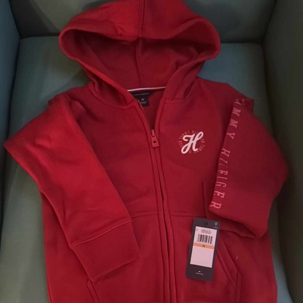 Tommy Hilfiger Red Zip-Up Hoodie With Embroidered Logo